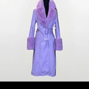 ASOS Lilac Trench Coat with Faux Fur Trim size 4